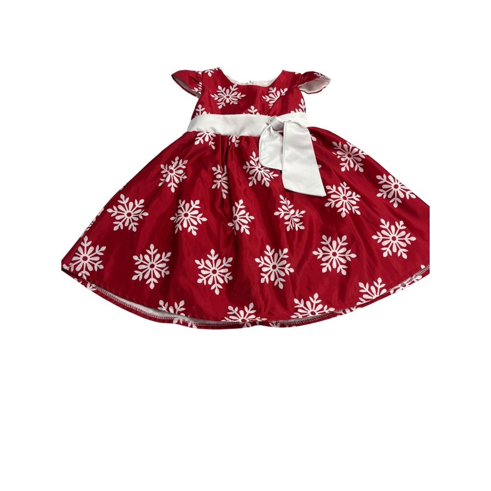 Red Christmas Dress With Snowflake Pattern & White Bow